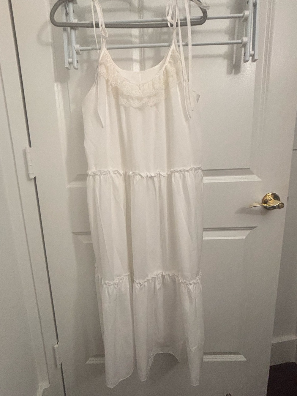 Commense White Tie-Shoulder Tiered Maxi Dress